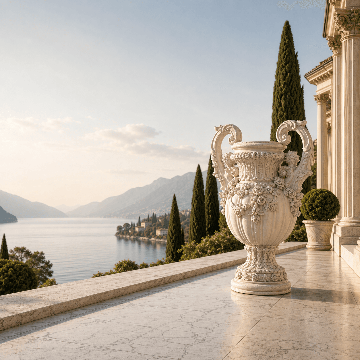 Vase monumental sur terrasse de villa
