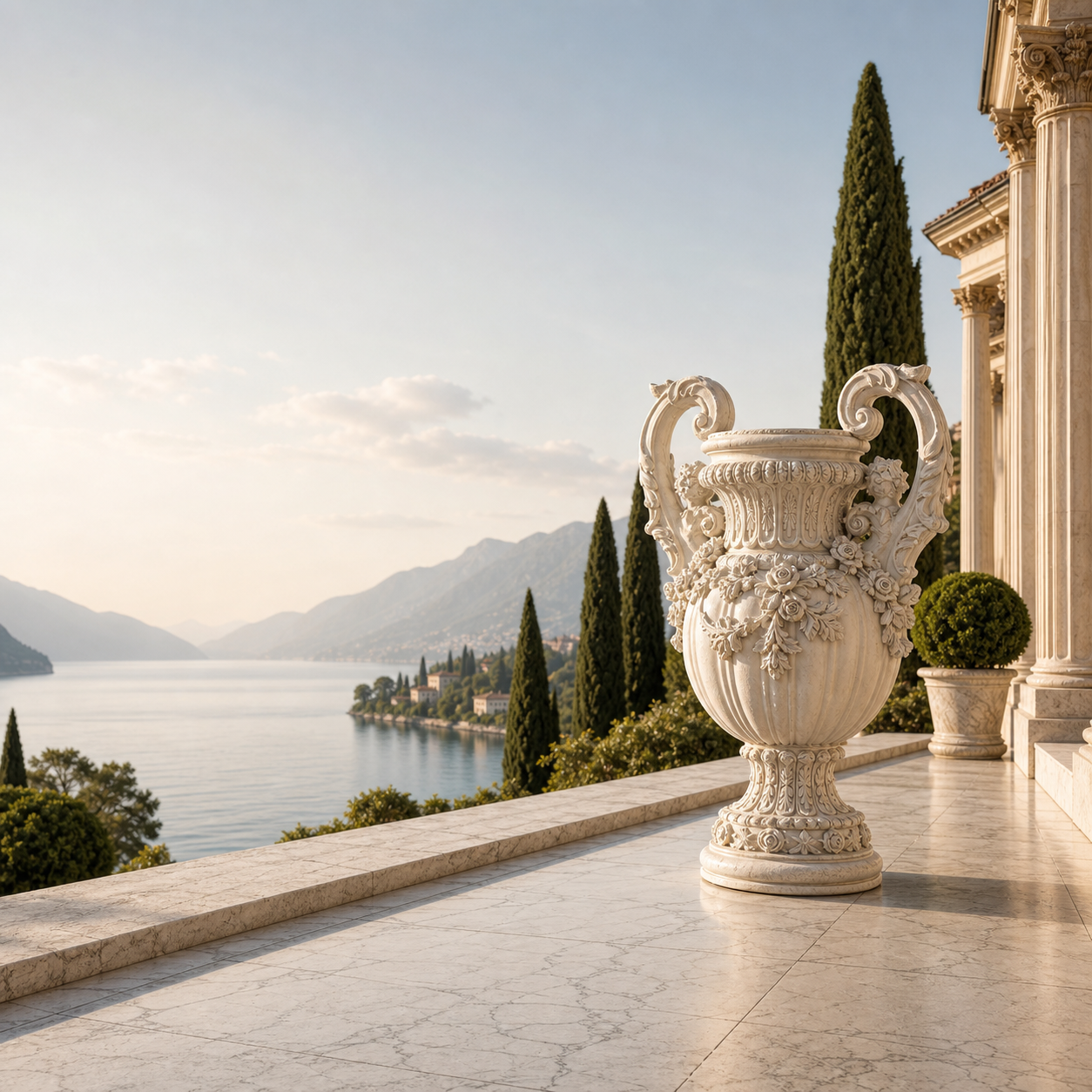 Vase monumental sur terrasse de villa